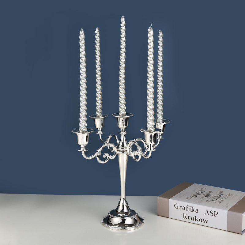 Silver Elegant Metal Candelabra 5 Arm Candle Holder Home Weddings Events Seasonal Decorations