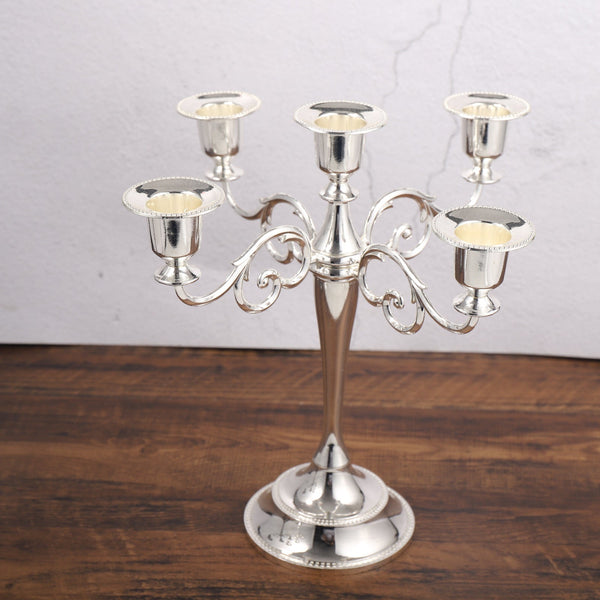 Silver Elegant Metal Candelabra 5 Arm Candle Holder Home Weddings Events Seasonal Decorations