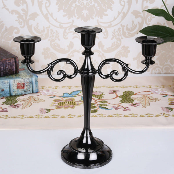 Black Elegant Metal Candelabra 3 Arm Candle Holder Decorative For Home Weddings Events Seasonal Decorations