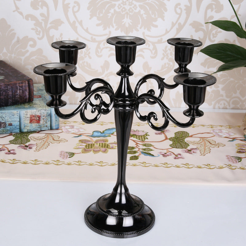 Black Elegant Metal Candelabra 5 Arm Candle Holder Decorative For Home Weddings Events Seasonal Decorations
