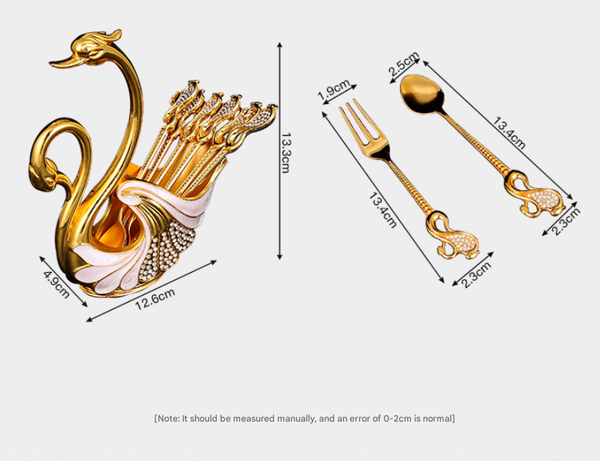 Gold Elegant Double Swan Cutlery Holder Set With 6Pcs Spoons Knife Blocks & Storage