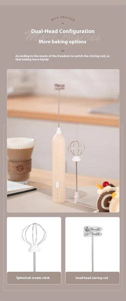 Apricot Mini Hand Mixer With Frother And Balloon Whisk Heads Rechargeable Kitchen Tool Handheld Mixers