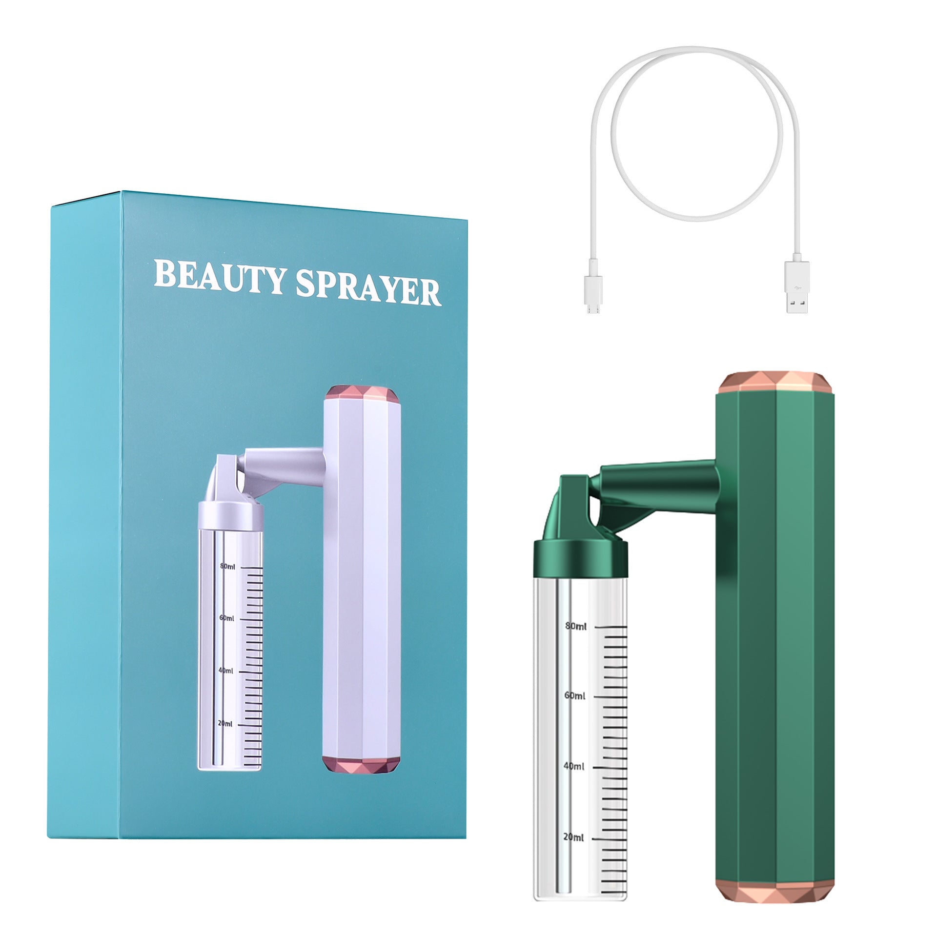 Green Rechargeable Facial Oxygen Sprayer Home Use Nano Mist Beauty Tool Facial Cleansing Devices