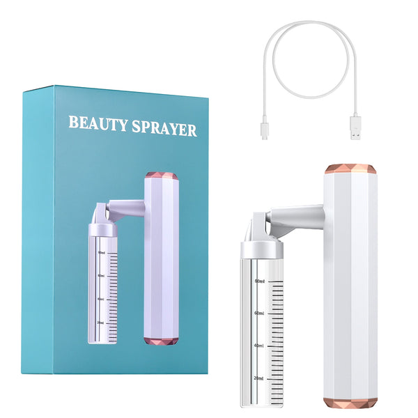 White Rechargeable Facial Oxygen Sprayer Home Use Nano Mist Beauty Tool Facial Cleansing Devices