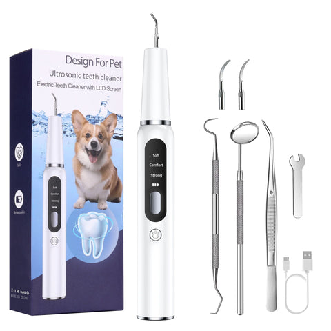 White Professional Pet Dental Cleaning Kit Ultrasonic Scaler Tools 3 Modes Dog Grooming