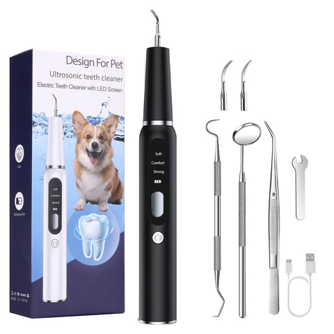 Black Professional Pet Dental Cleaning Kit Ultrasonic Scaler Tools & 3 Modes Dog Grooming