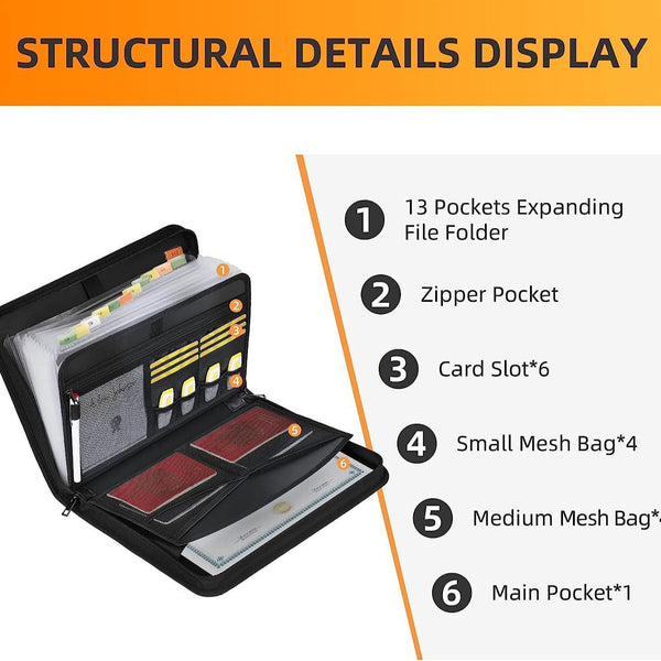 Expanding Accordion File Organizer Fireproof & Waterproof Document Storage Case Personal Organisers