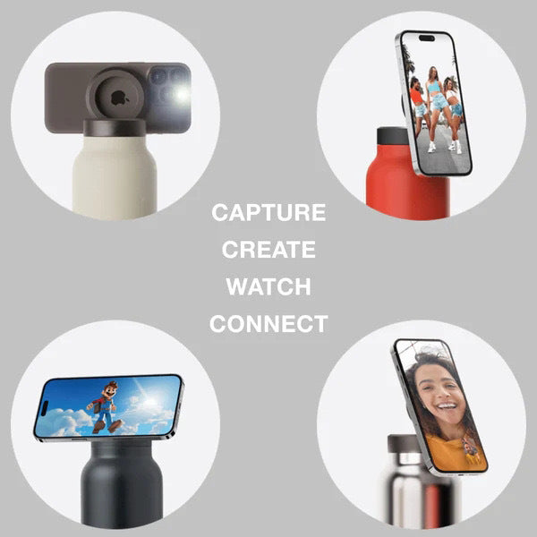 Stainless Steel Insulated Water Bottle With Integrated Magnetic Phone Stand Black 24Oz Water Bottles