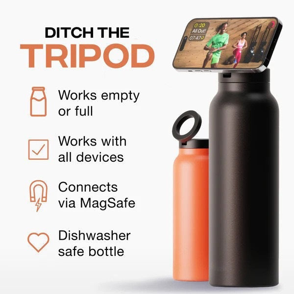 24Oz Stainless Steel Insulated Water Bottle With Integrated Magnetic Phone Stand Beige Water Bottles