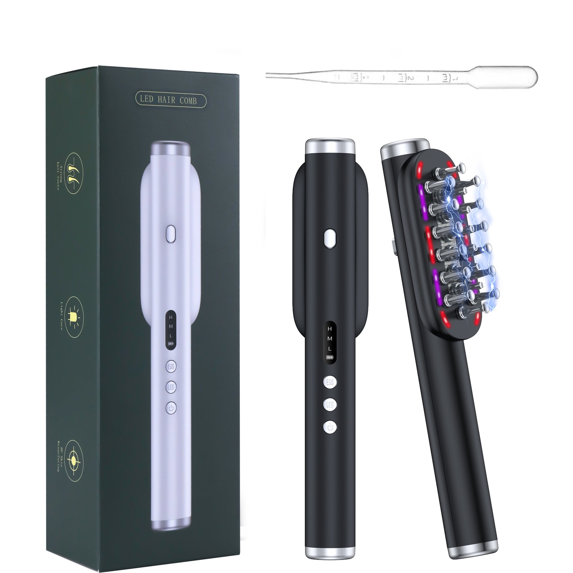 Black Vibrating Scalp Massager Comb Led Therapy & Oil Infuser For Hair Growth Other Massage