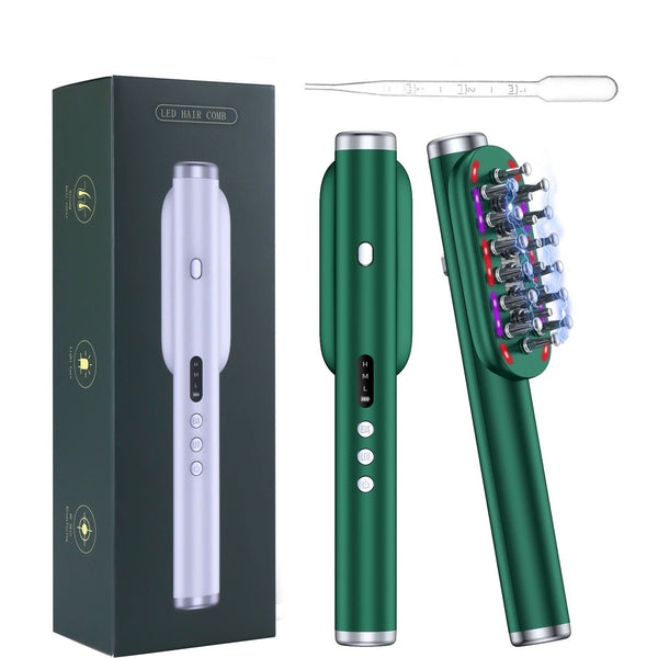 Green Vibrating Scalp Massager Comb Led Therapy & Oil Infuser For Hair Growth Other Massage
