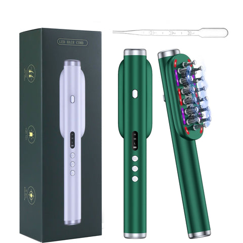 Green Vibrating Scalp Massager Comb Led Therapy & Oil Infuser For Hair Growth Other Massage