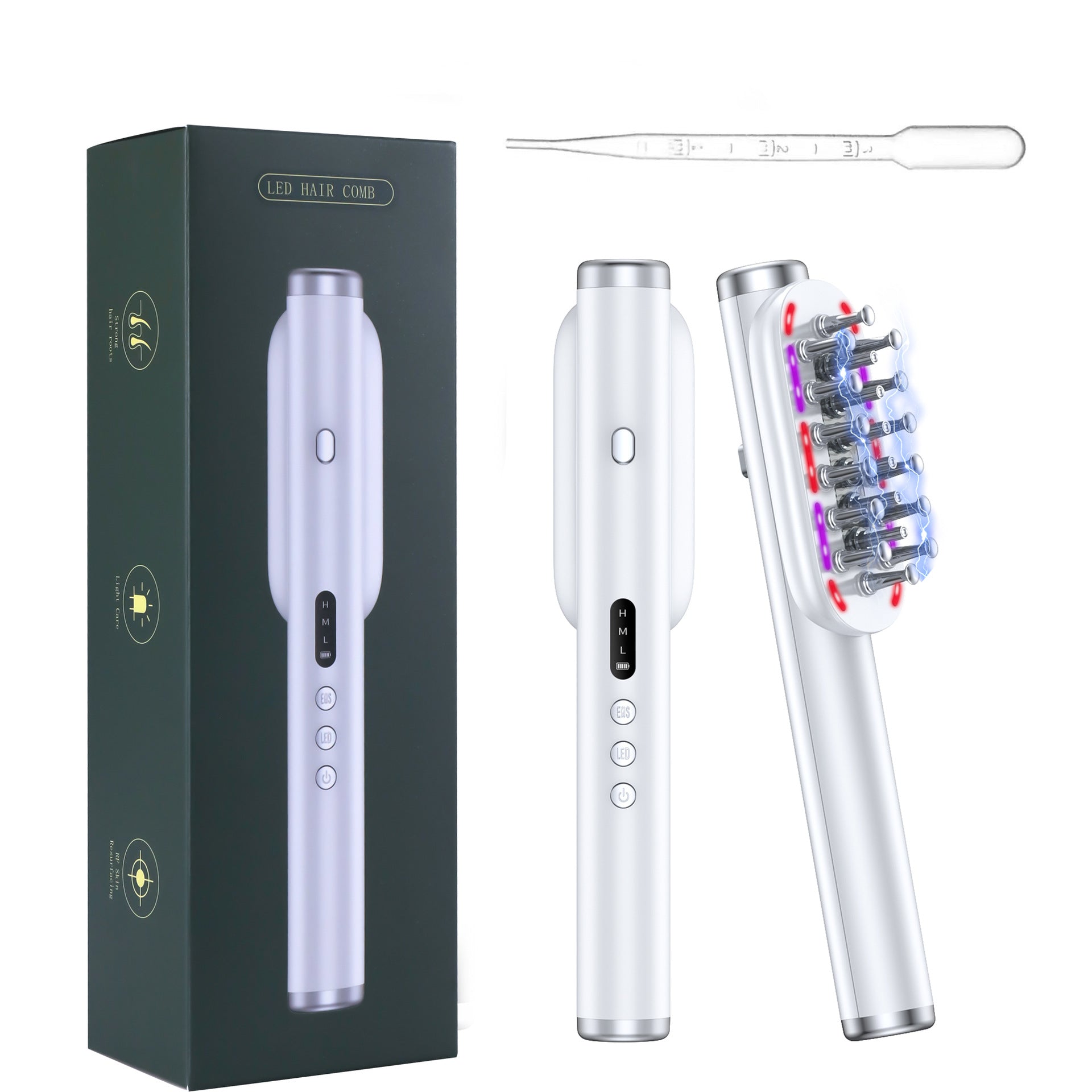 Elosung White Vibrating Scalp Massager Comb Led Therapy & Oil Infuser For Hair Growth Massagers