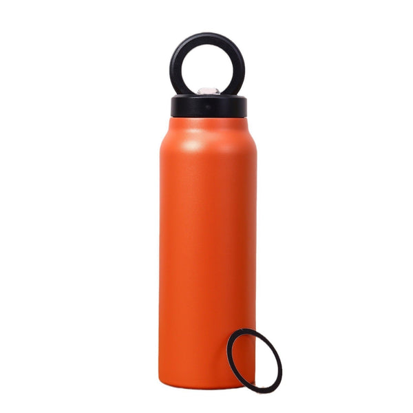 Stainless Steel Insulated Water Bottle With Integrated Magnetic Phone Stand Orange 32Oz Water Bottles
