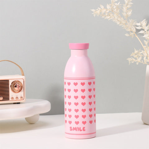 Cute Milk Bottle Thermos 500Ml Stainless Steel Insulated Water (Pink Love Heart) Water Bottles