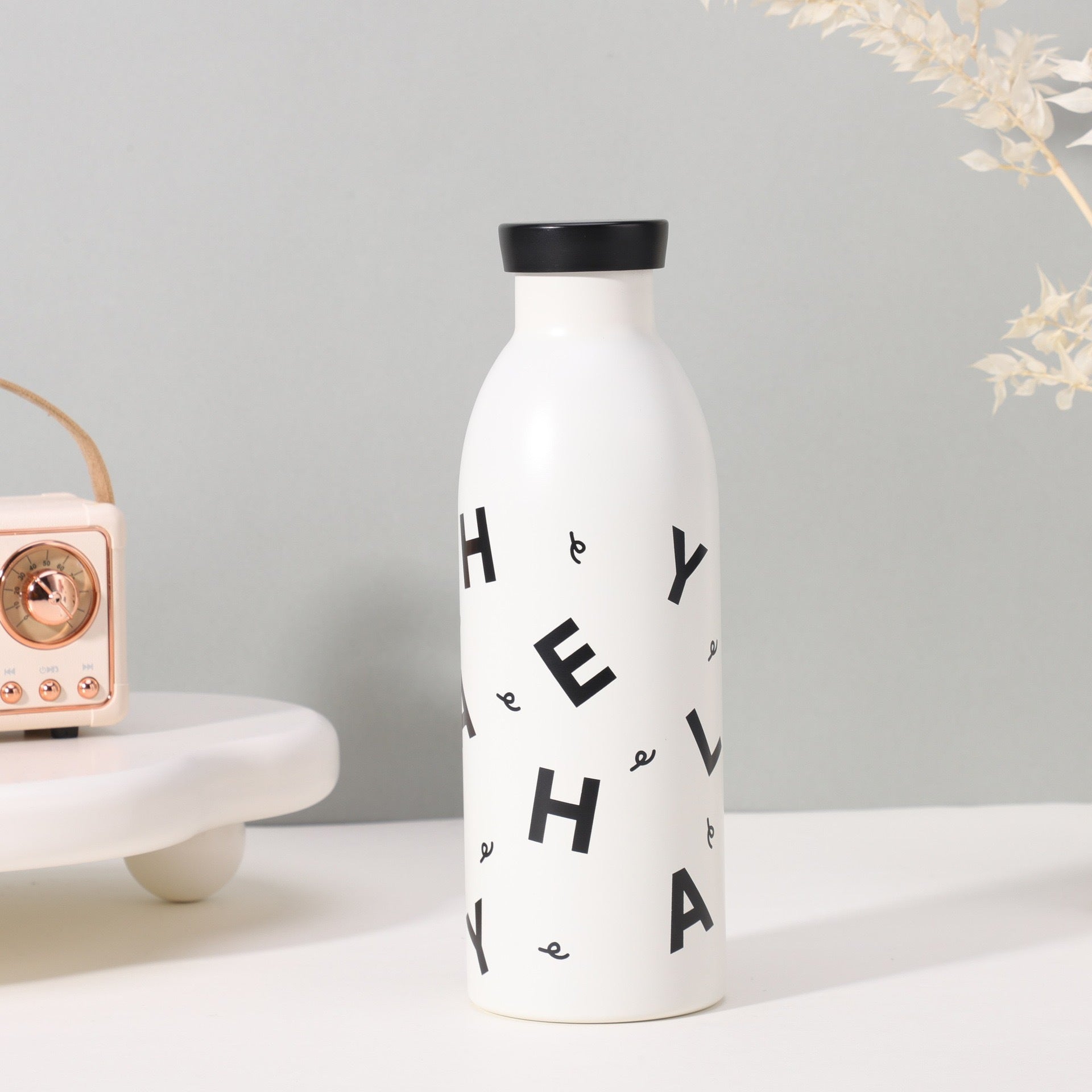 Cute Milk Bottle Thermos 500Ml Stainless Steel Insulated Water (White Letters) Water Bottles
