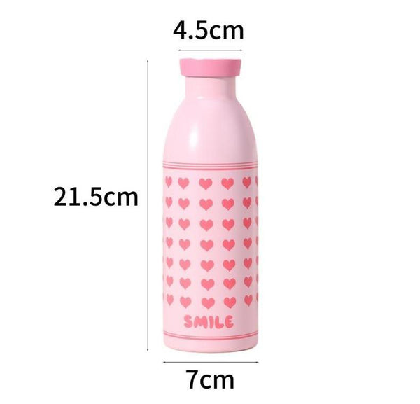 Cute Milk Bottle Thermos 500Ml Stainless Steel Insulated Water (White Letters) Water Bottles