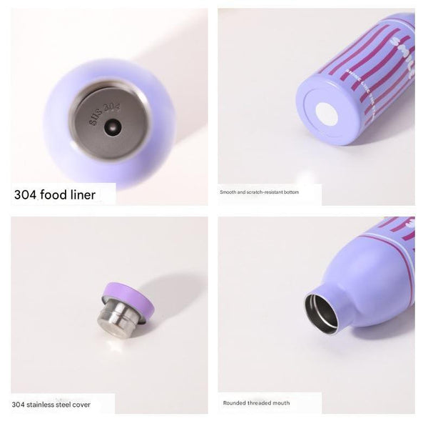 Cute Milk Bottle Thermos 500Ml Stainless Steel Insulated Water (Purple Stripes) Water Bottles