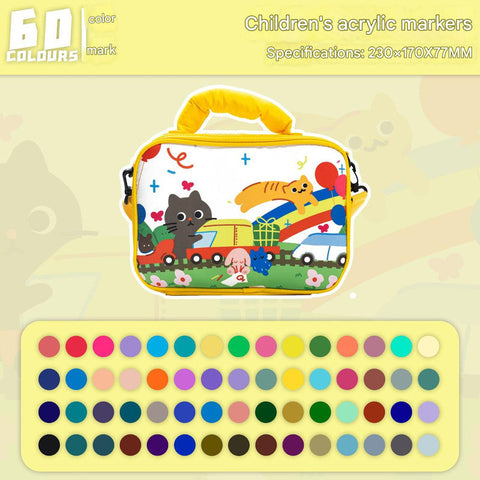60 Colors Kids Double Layer Marker Set With Carry Case Portable Art Supply Organizer Bag Art Pens & Markers