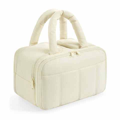 White Puffy Travel Wash Bag With Wide Mouth Access And Wet Dry Pockets Other Luggage