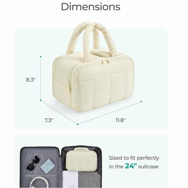 White Puffy Travel Wash Bag With Wide Mouth Access And Wet Dry Pockets Other Luggage