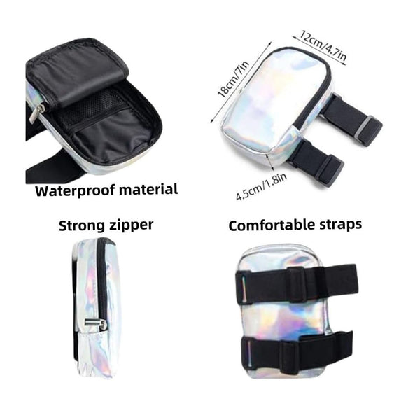 Green Shiny Holographic Thigh Holster Bag Hands Free Festival & Hiking Gears Holsters Belts & Pouches