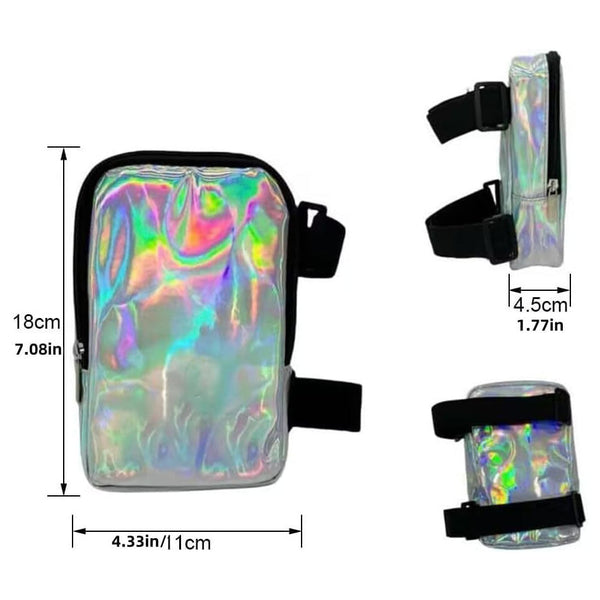Green Shiny Holographic Thigh Holster Bag Hands Free Festival & Hiking Gears Holsters Belts & Pouches