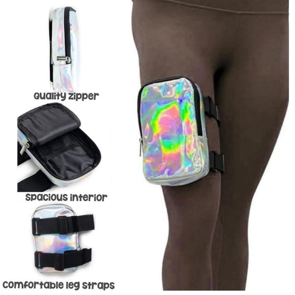 Pink Shiny Holographic Thigh Holster Bag Hands Free Festival & Hiking Gear Women's Bags & Handbags