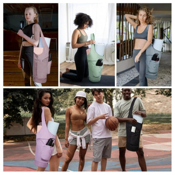 Black All In One Yoga Sling Bag Fits Mat & Gear Large Opening Side Pockets Mat Carriers & Bags