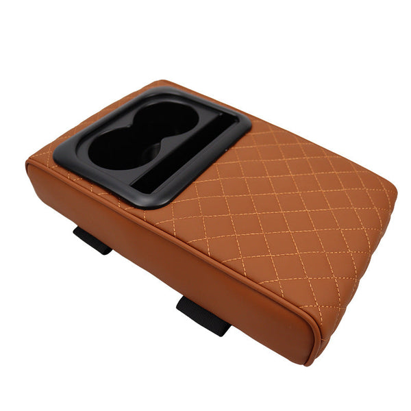 Brown Auto Center Console Armrest Riser Pad With Dual Cup Holders Pu Leather Consoles