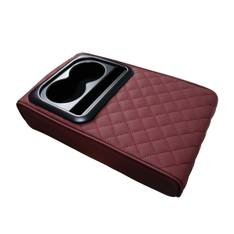 Elosung Wine Red Auto Center Console Armrest Riser Pad With Dual Cup Holders Pu Leather Consoles