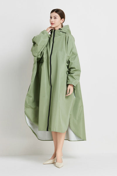 Matcha Green Stylish Waterproof Raincoat Poncho Long Packable For Outdoor Travel & Hiking Raincoats