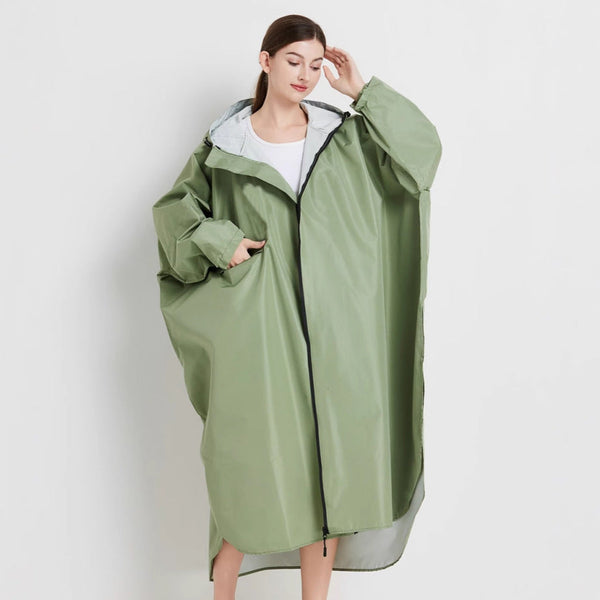 Matcha Green Stylish Waterproof Raincoat Poncho Long Packable For Outdoor Travel & Hiking Raincoats