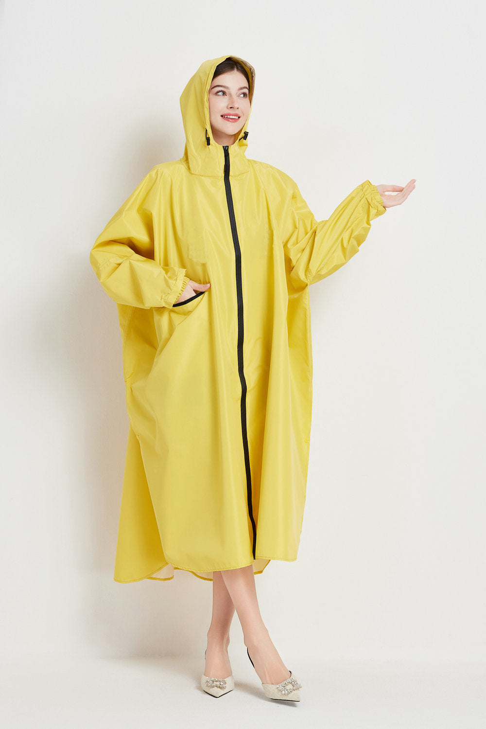 Yellow Stylish Waterproof Raincoat Poncho Long Packable For Outdoor Travel And Hiking Raincoats
