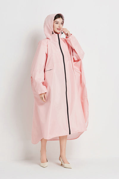 Light Pink Stylish Waterproof Raincoat Poncho Long Packable For Outdoor Travel & Hiking Raincoats