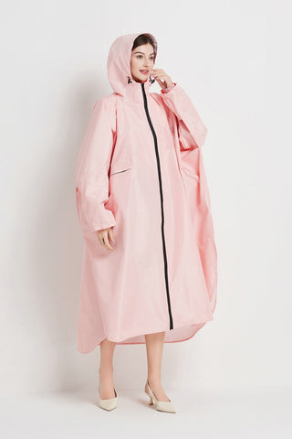 Light Pink Stylish Waterproof Raincoat Poncho Long Packable For Outdoor Travel & Hiking Raincoats