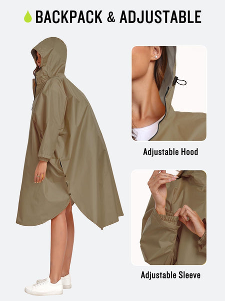 Light Pink Stylish Waterproof Raincoat Poncho Long Packable For Outdoor Travel & Hiking Raincoats