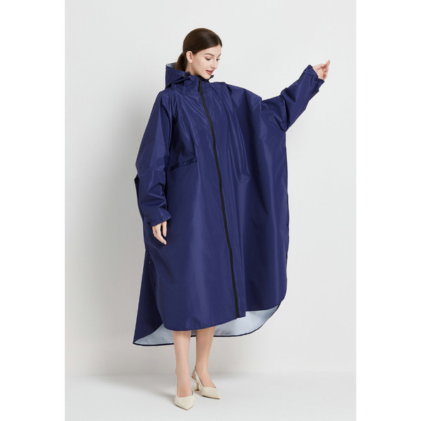 Dark Blue Stylish Waterproof Raincoat Poncho Long Packable For Outdoor Travel & Hiking Raincoats