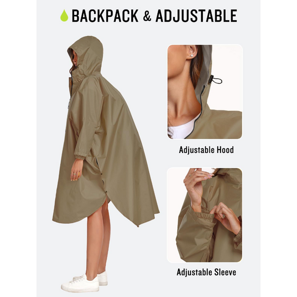 Dark Blue Stylish Waterproof Raincoat Poncho Long Packable For Outdoor Travel & Hiking Raincoats