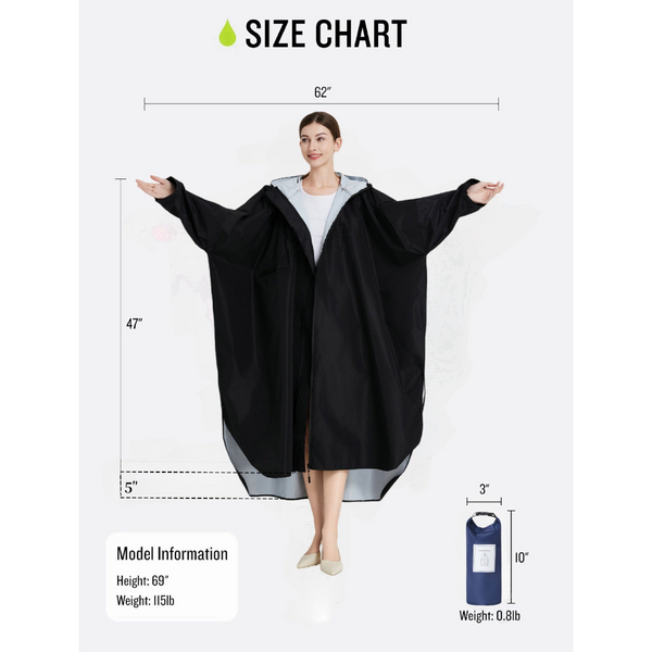 Dark Blue Stylish Waterproof Raincoat Poncho Long Packable For Outdoor Travel & Hiking Raincoats