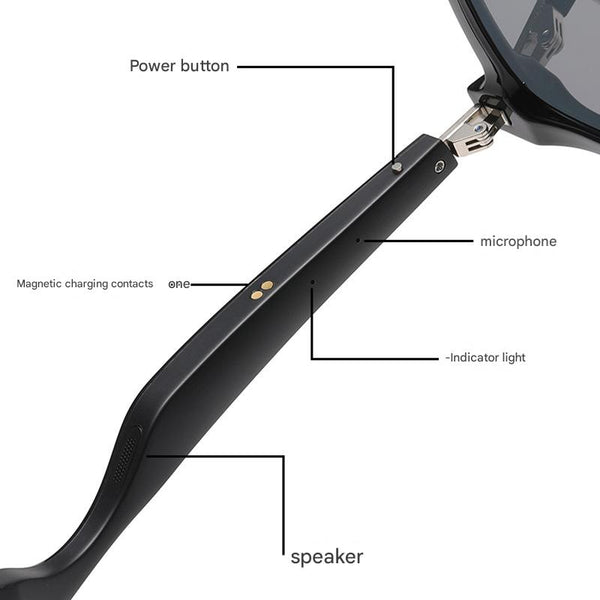 Black Women's Fashion Bluetooth Music Uv Protection Glasses With Speaker Sunglasses