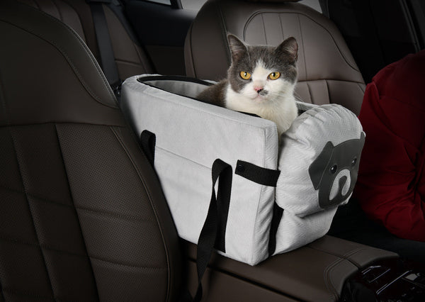 Grey Pet Car Booster Seat For Small Dogs & Cats Safe Travel Carrier Bed Pet Transport