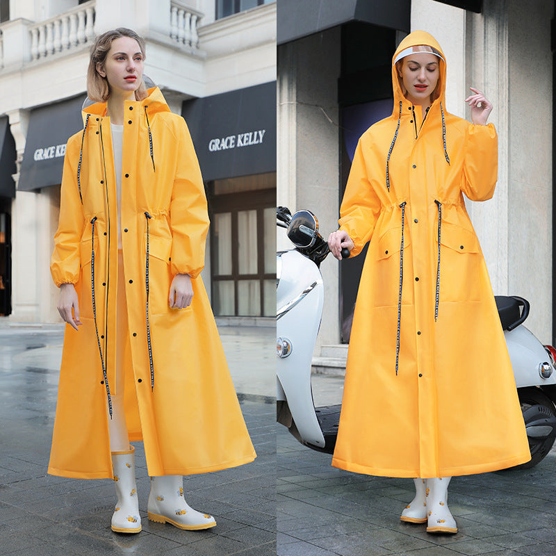 Yellow Women's Long Waterproof Raincoat With Hood And Visor Stylish Jacket Size M Raincoats