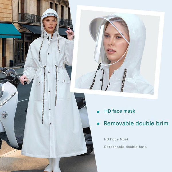 Yellow Women's Long Waterproof Raincoat With Hood And Visor Stylish Jacket Size Raincoats