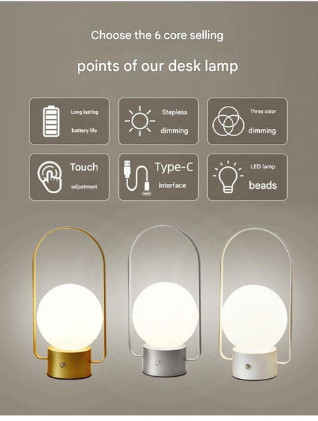 White Rechargeable Led Lantern Lamp Touch Control 3 Color Dimmable Desk Light Lamps
