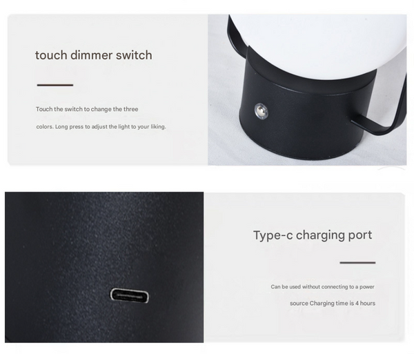 White Rechargeable Led Lantern Lamp Touch Control 3 Color Dimmable Desk Light Lamps