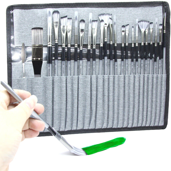 24Pc Artist Paint Brush Set With Canvas Roll Up Case Nylon Hair Brushes For Acrylic Watercolor Oil Gouache Painting Artists Brushes