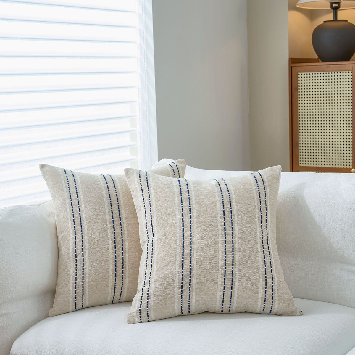 Textured Vertical Striped Pillowcases Scandinavian Home Decor Accents Blue Stripes Pair 45X45cm Pillow Cases