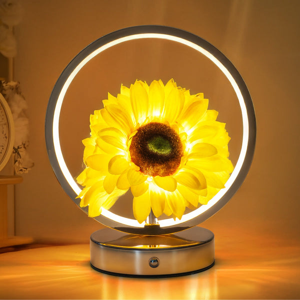 Rechargeable Ring Light With Sunflowers Ambient Bedside Table Lamp Decor(Usb) Lamps