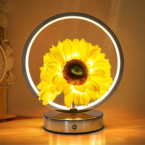 Rechargeable Ring Light With Sunflowers Ambient Bedside Table Lamp Decor(Usb) Lamps